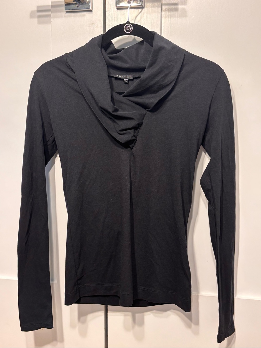 Theory Erica Black Cowl Neck Long Sleeve Top P